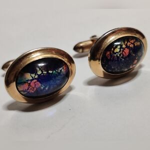 Vintage Faux Blue Opal Cabochons Cufflinks by Correct Quality